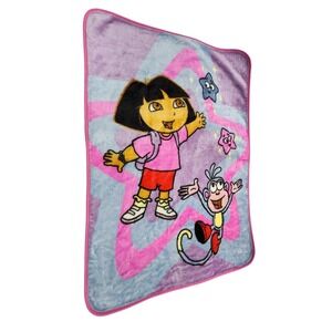 Dora the Explorer Boots Kids Plush Blanket Soft Fleece Throw Stars Pink Blue